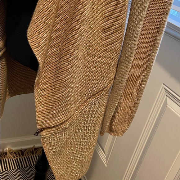 Kenneth Cole New York Open Front Cardigan Size L Gold Metallic Waterfall Shimmer - Picture 5 of 12